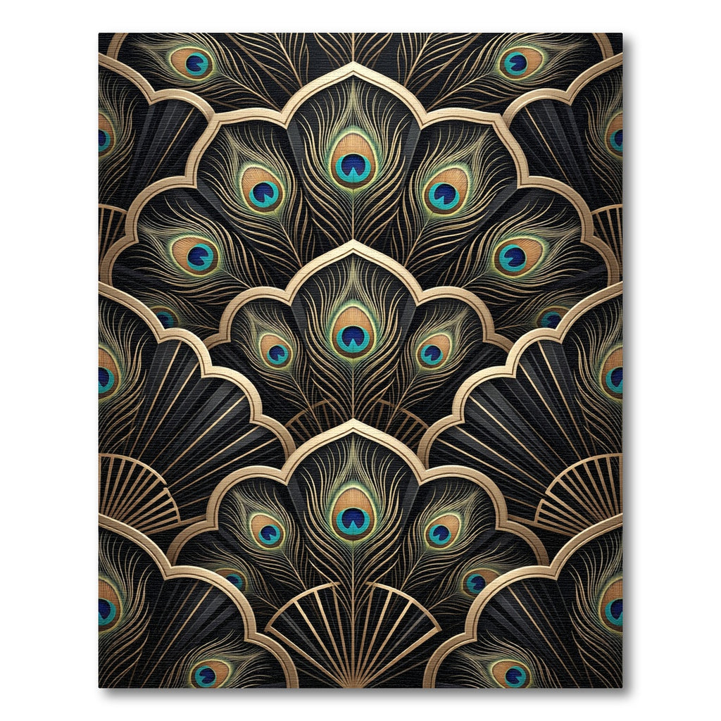 Art Deco Black Gold Peacock Feathers Rug