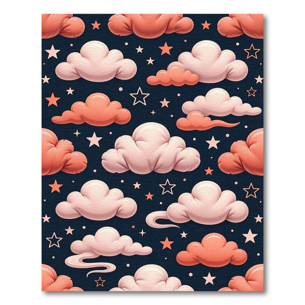 Whimsical Pink Cloud and Star Sky Rug