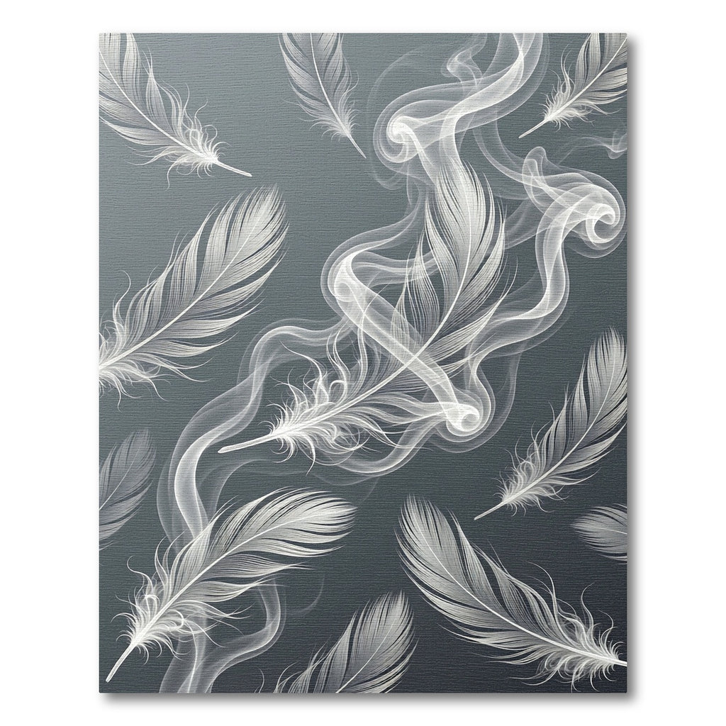 Ethereal White Smoke Feather Composition Rug