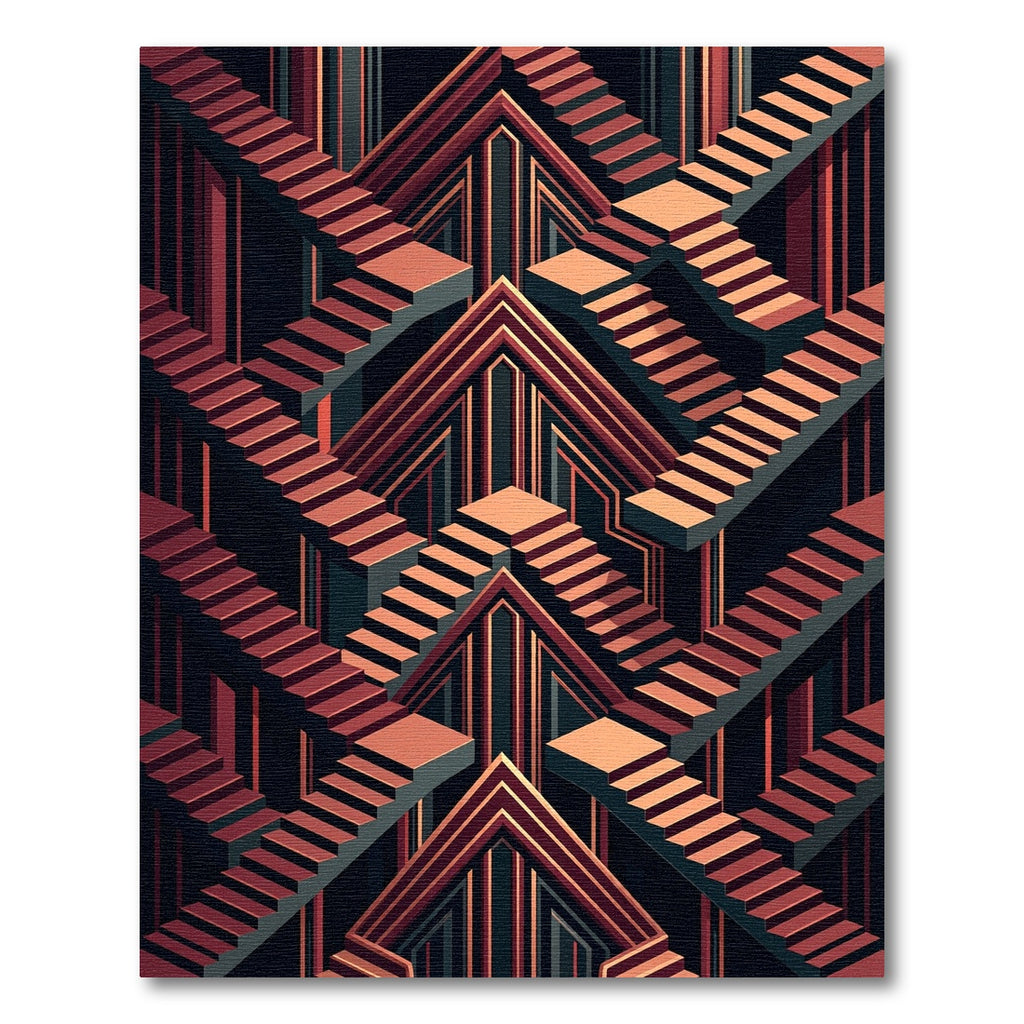 Geometric Copper Staircase Illusion Rug