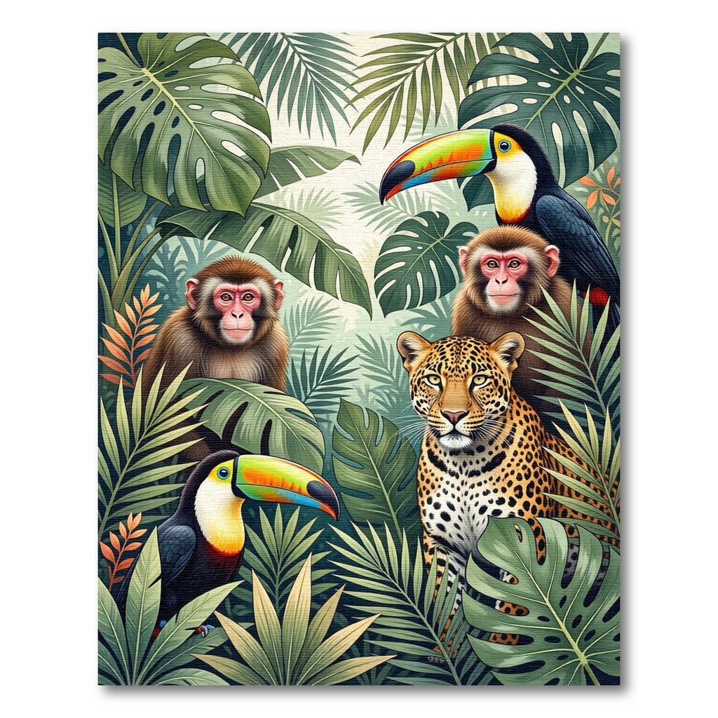 Vibrant Tropical Jungle Wildlife Scene Rug