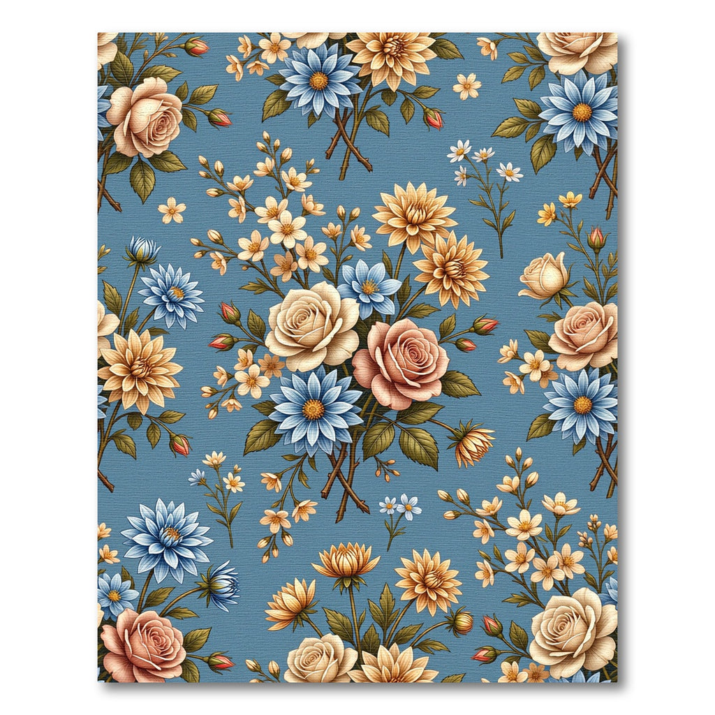 Vintage Floral Arrangement Blue Rug