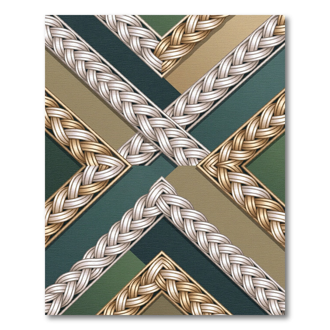 Braided Gold Cream Geometric Interlocking Ribbons Rug