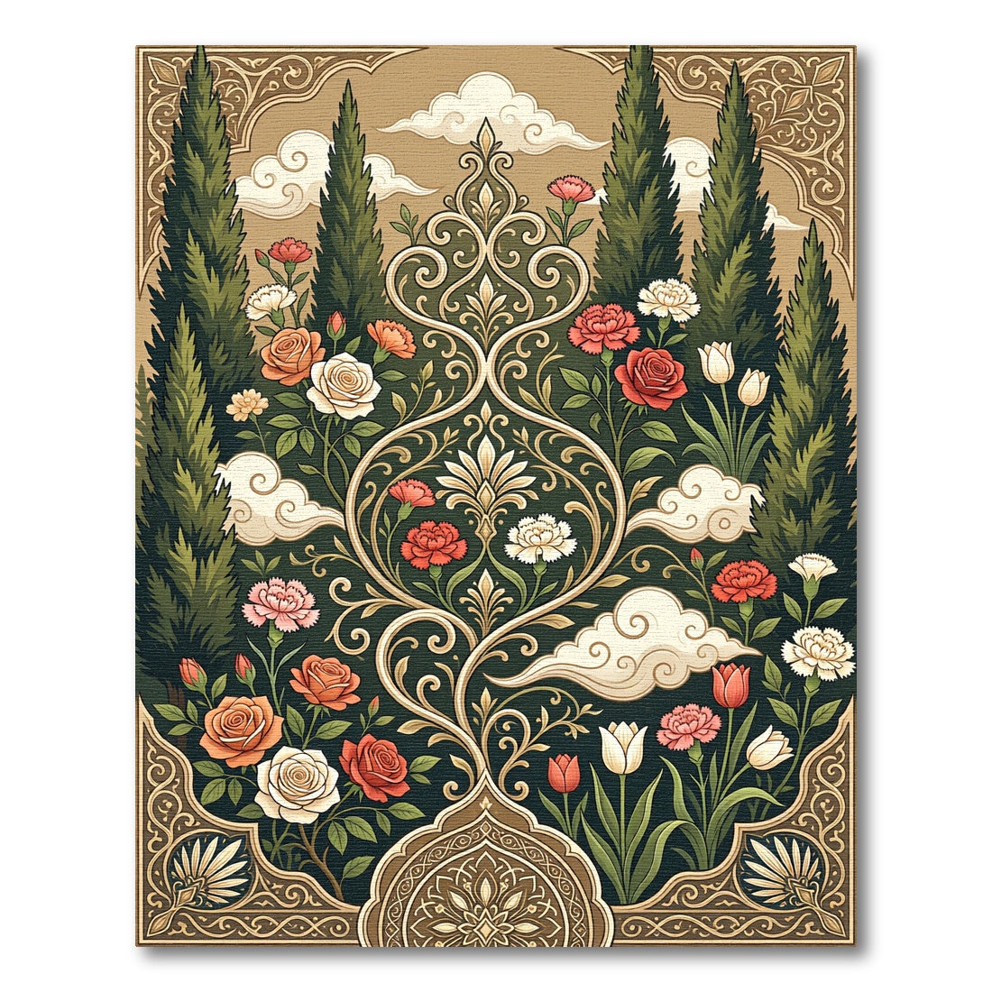 Earthy Floral Garden Cypress Medallion Rug