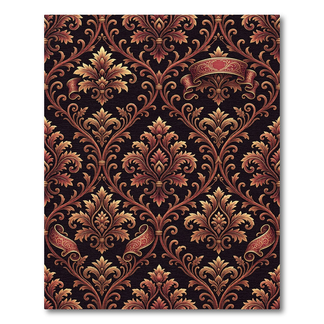 Rich Red Golden Acanthus Swirl Rug