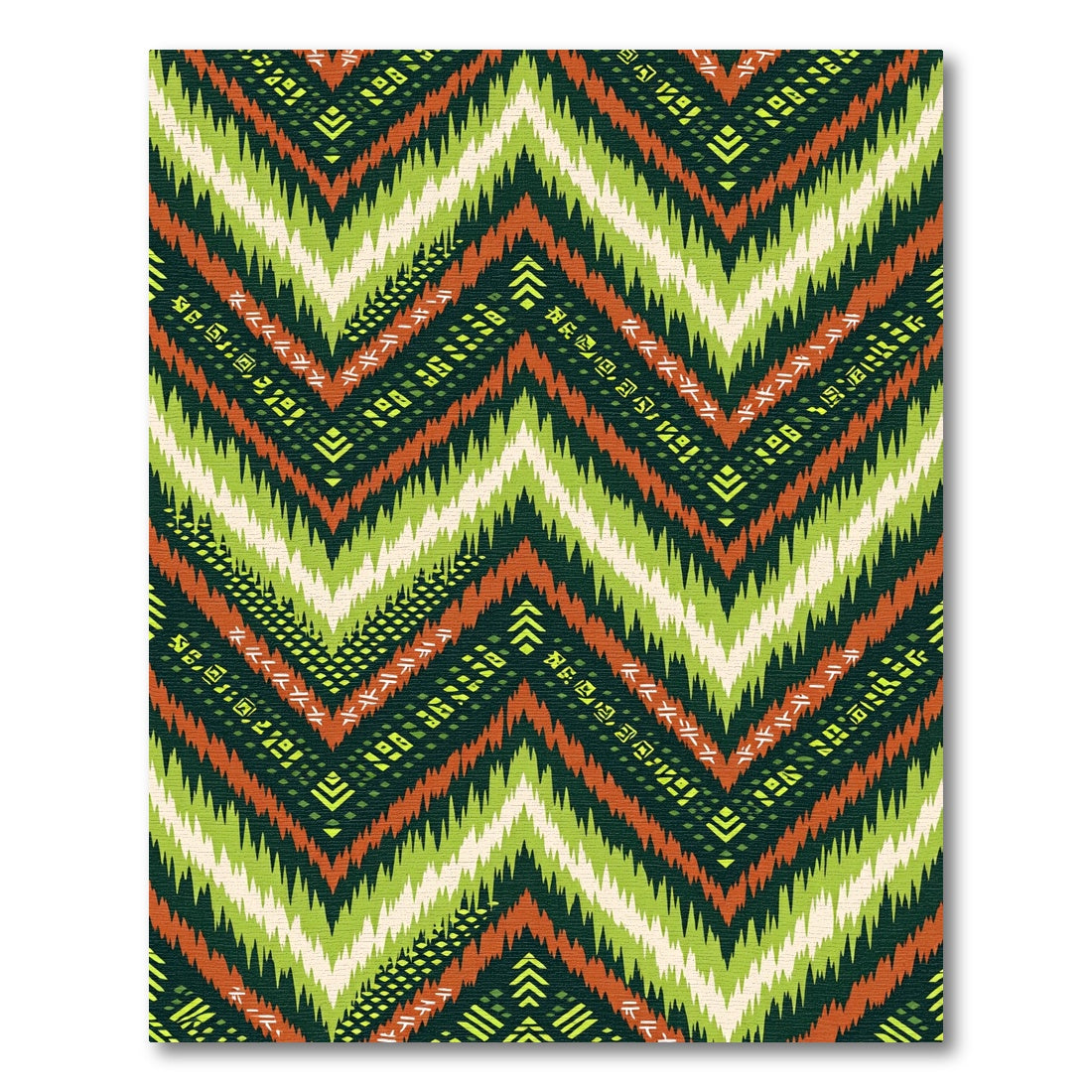 Vibrant Green and Burnt Orange Zigzag Chevron Rug