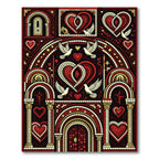 Regal Red Heart Dove Archway Mosaic Rug