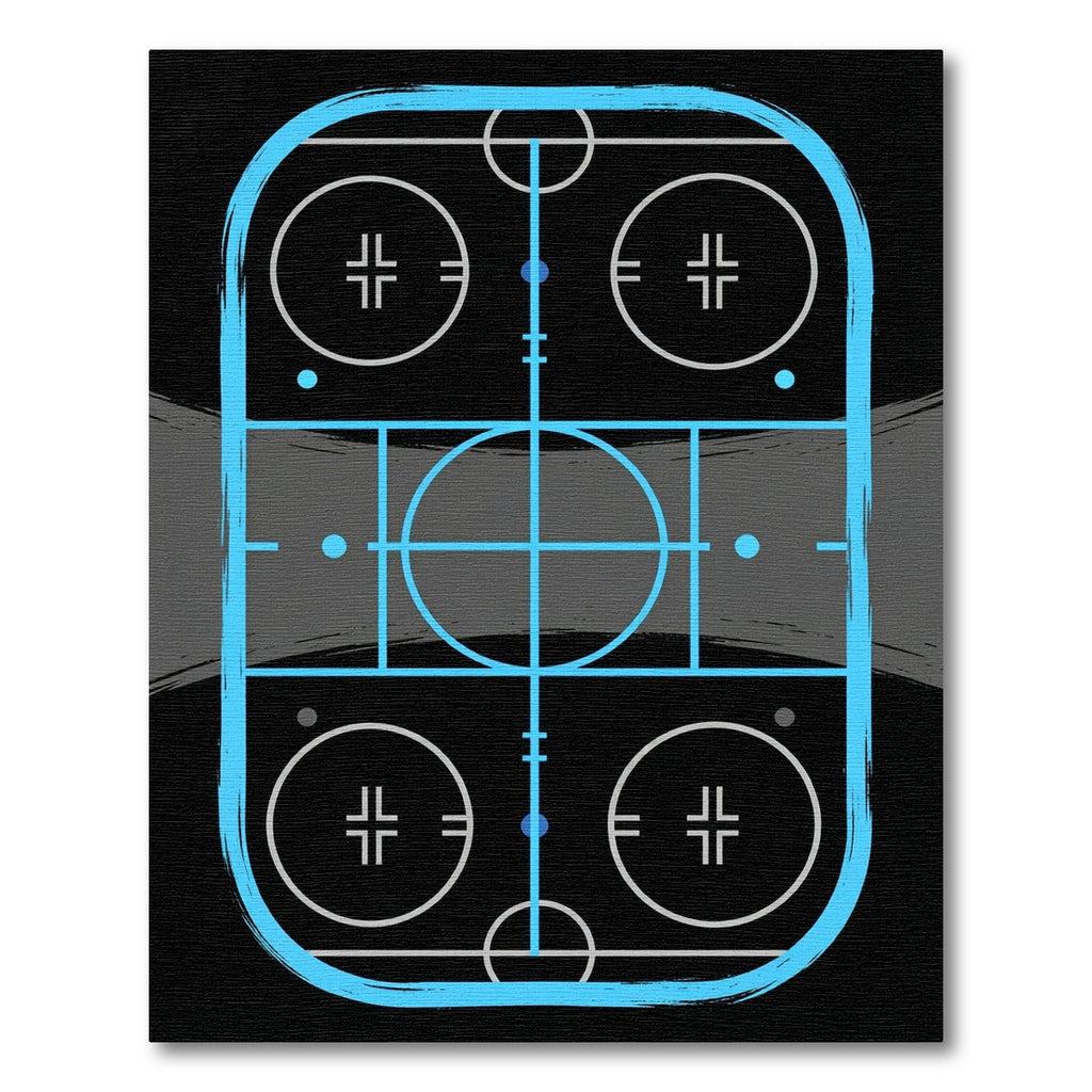 Modern Neon Blue Hockey Rink Graphic Rug