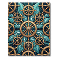 Nautical Golden Ship Wheel Wave Ocean Rug