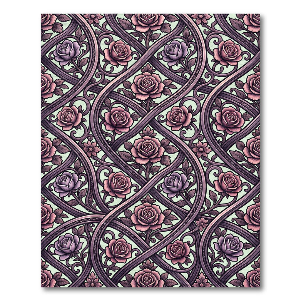 Mauve Pink Rose Scrollwork Pattern Rug