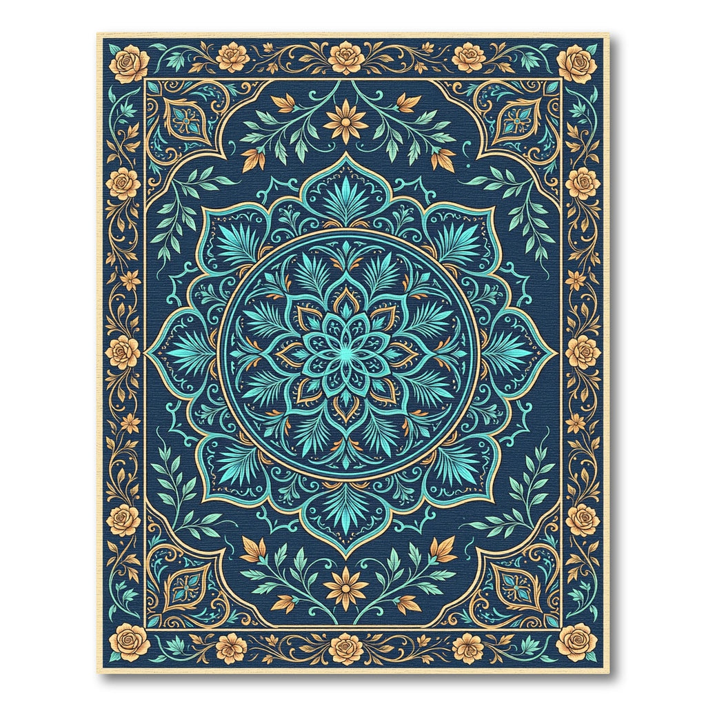 Royal Blue Floral Medallion Boho Rug