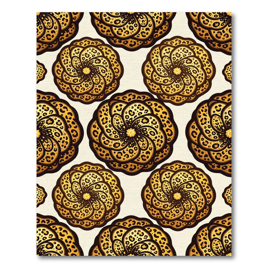 Golden Leopard Circular Swirl Medallion Rug