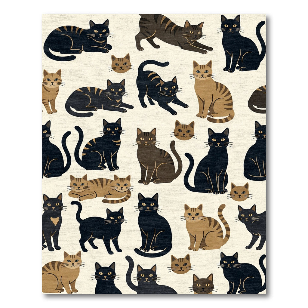 Whimsical Cream Black and Tan Cat Scene Rug