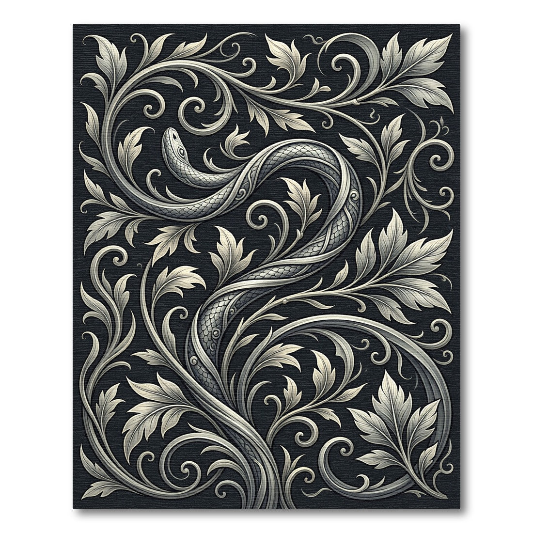 Ornate Silver Serpent Floral Accents Rug