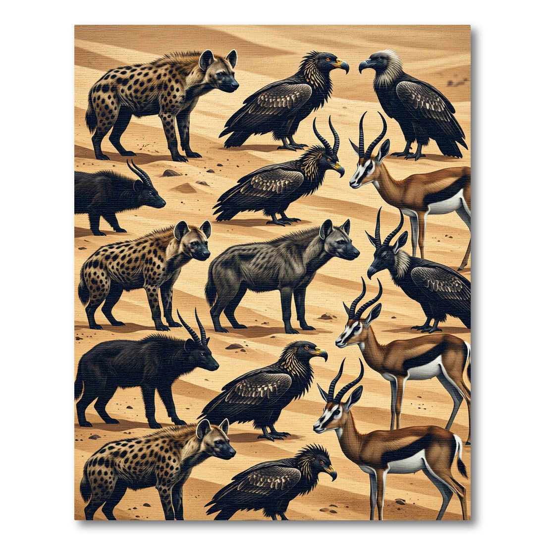 Savanna Wildlife Hyena Vulture Gazelle Illustration Rug