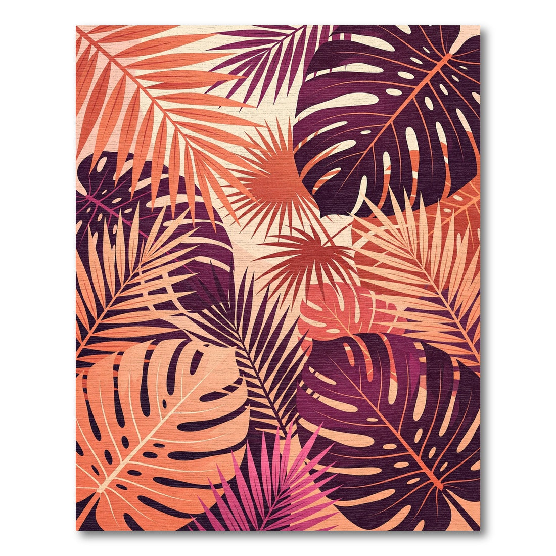 Vibrant Coral Tropical Leaf Collage Rug