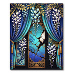 Rich Blue Wisteria Golden Foliage Tassels Rug