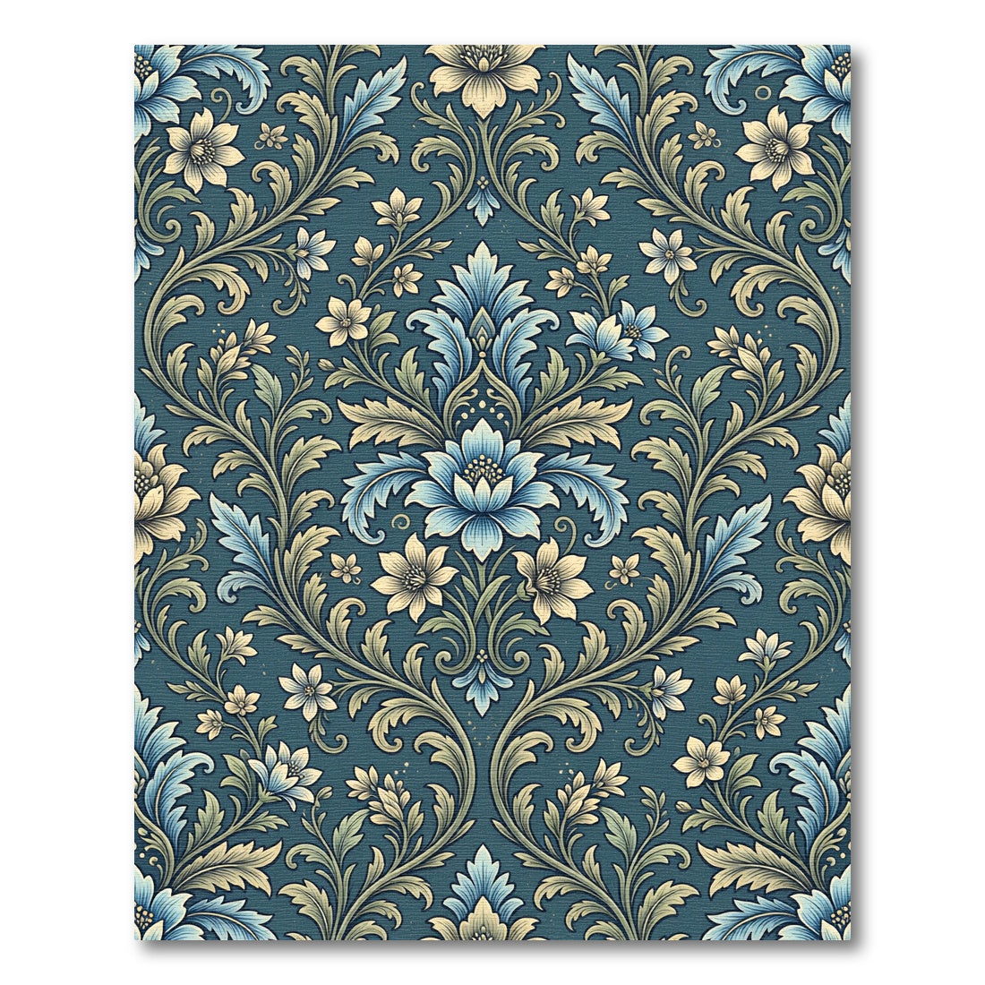 Damask Blue Floral Scrolls Rug
