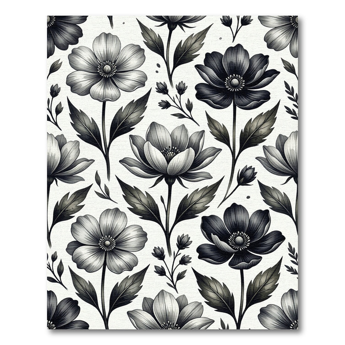 Monochrome Botanical Floral Ink Sketch Rug