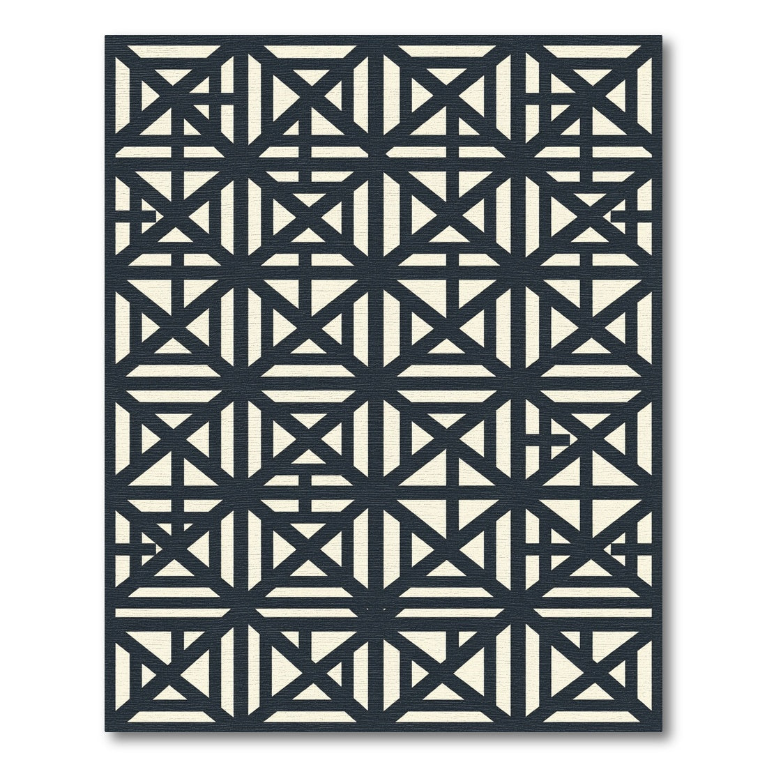 Modern Navy Cream Geometric Linear Tile Rug