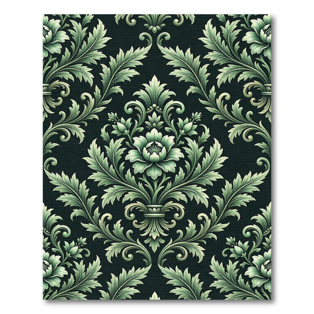 Elegant Sage Botanical Damask Scroll Rug