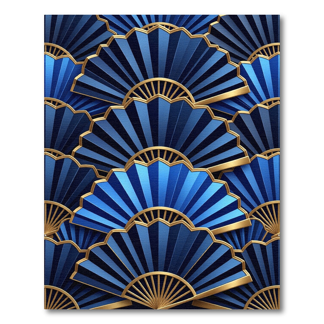 Art Deco Blue Gold Fan Repeat Rug