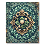 Ornate Teal Shell Botanical Scrollwork Rug