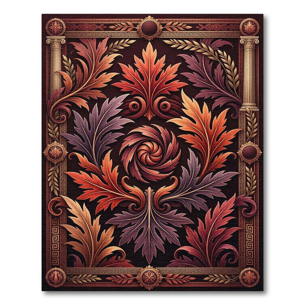 Rich Autumn Leaf Scrollwork Medallion Rug