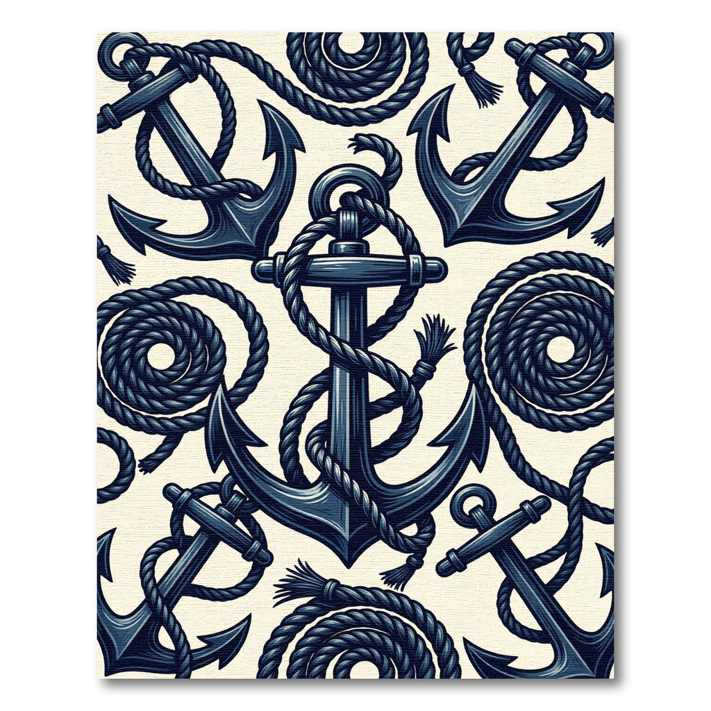 Nautical Navy Blue Anchor Rope Rug