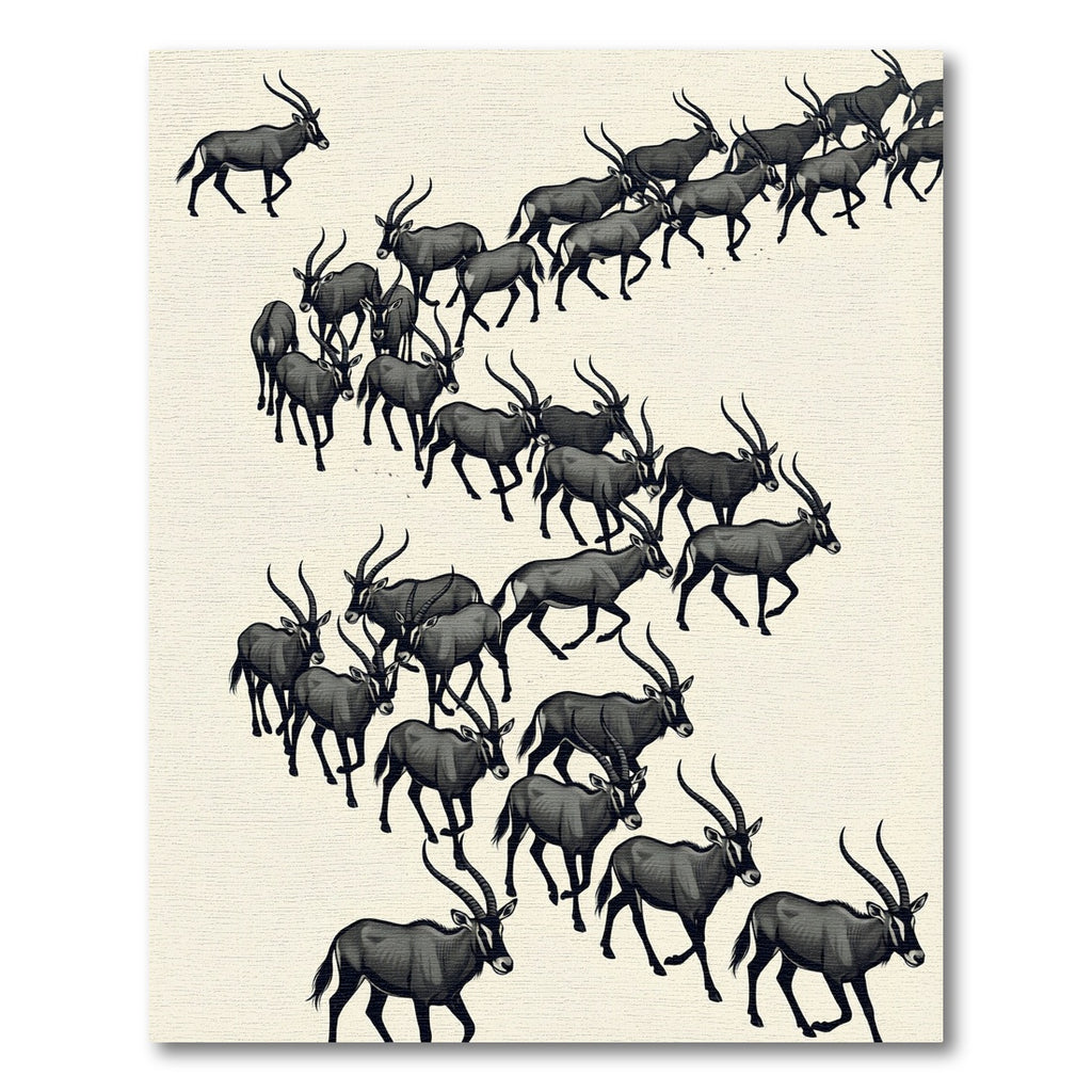 Monochrome Antelope Herd Minimalist Art Rug