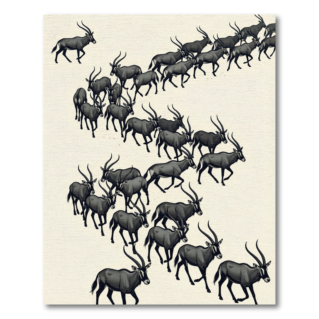 Monochrome Antelope Herd Minimalist Art Rug