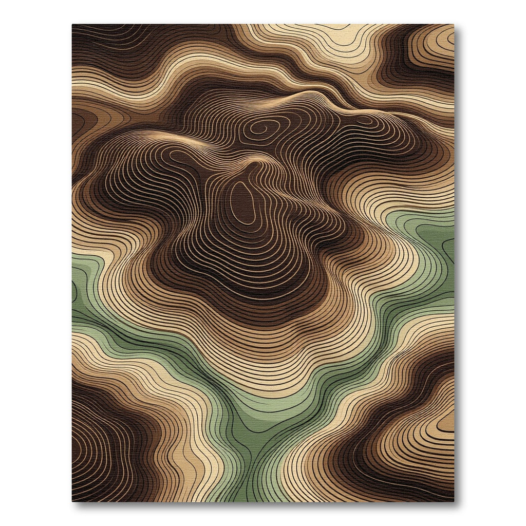 Earthy Topographic Contour Abstract Wave Rug