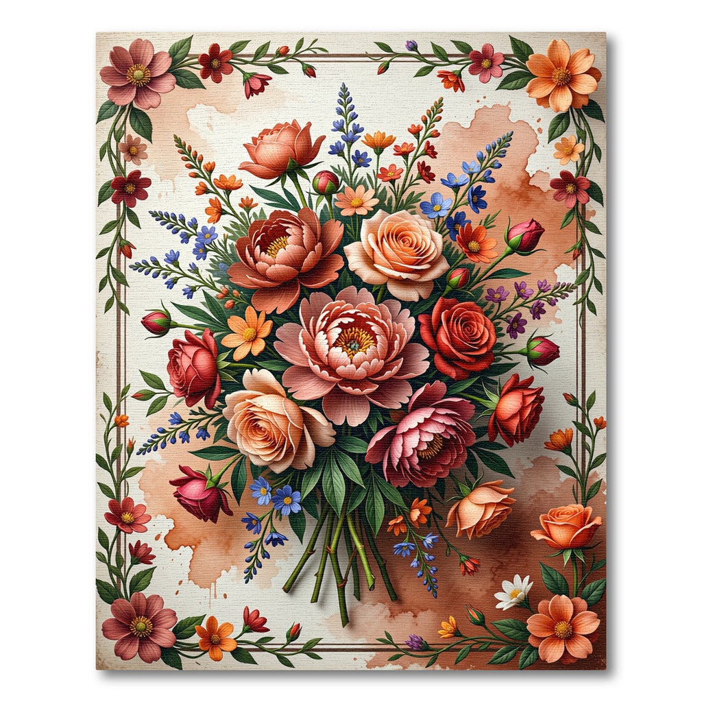 Coral Peony Rose Garden Bouquet Rug