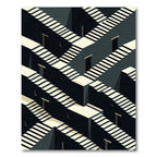Dark Geometric Impossible Staircase Layout Rug