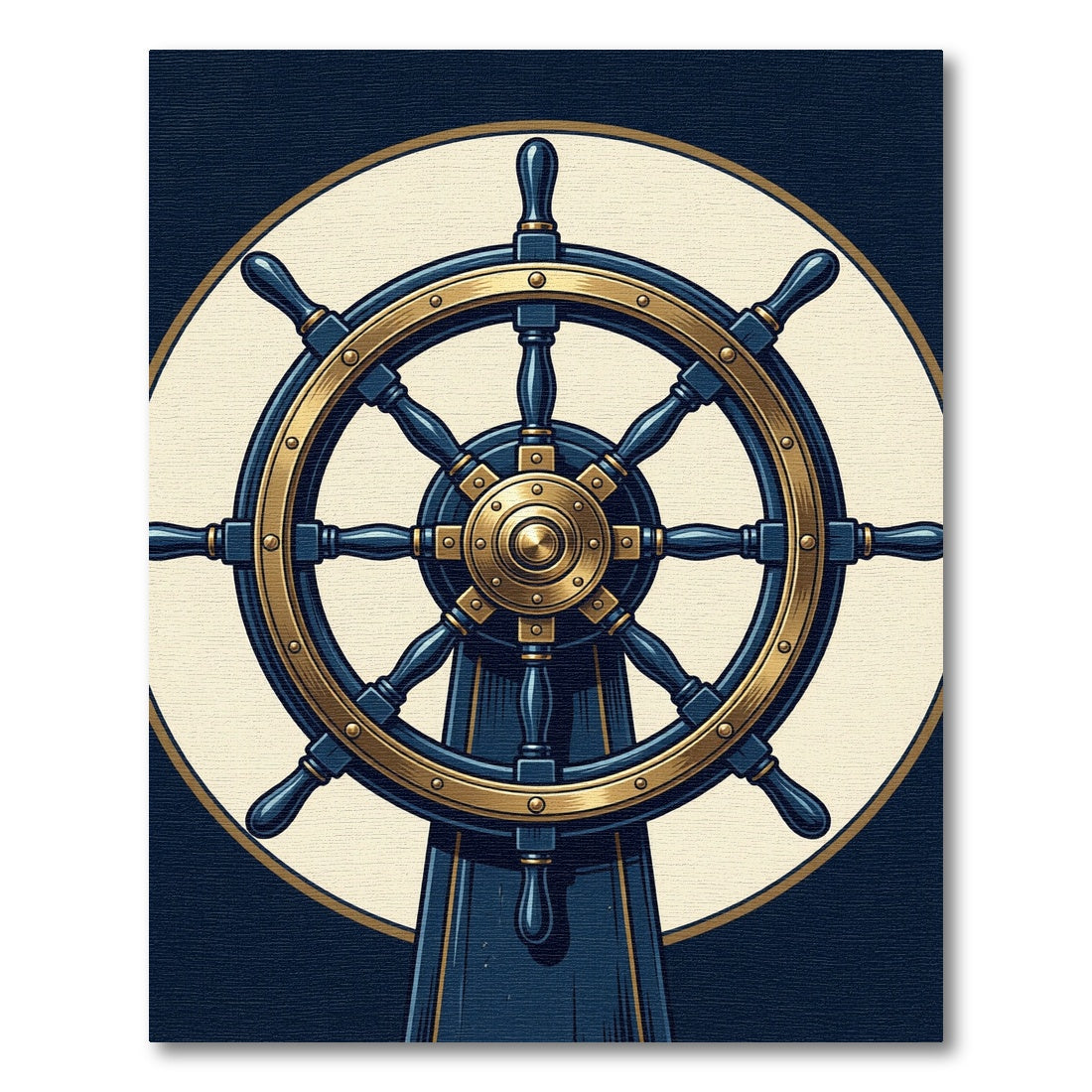 Classic Navy Gold Ship Wheel Rug
