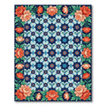 Floral Lattice Navy Orange Botanical Rug