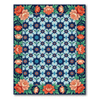 Floral Lattice Navy Orange Botanical Rug