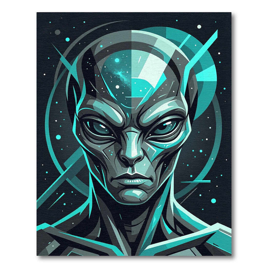 Cosmic Interstellar Teal Alien Portrait Rug