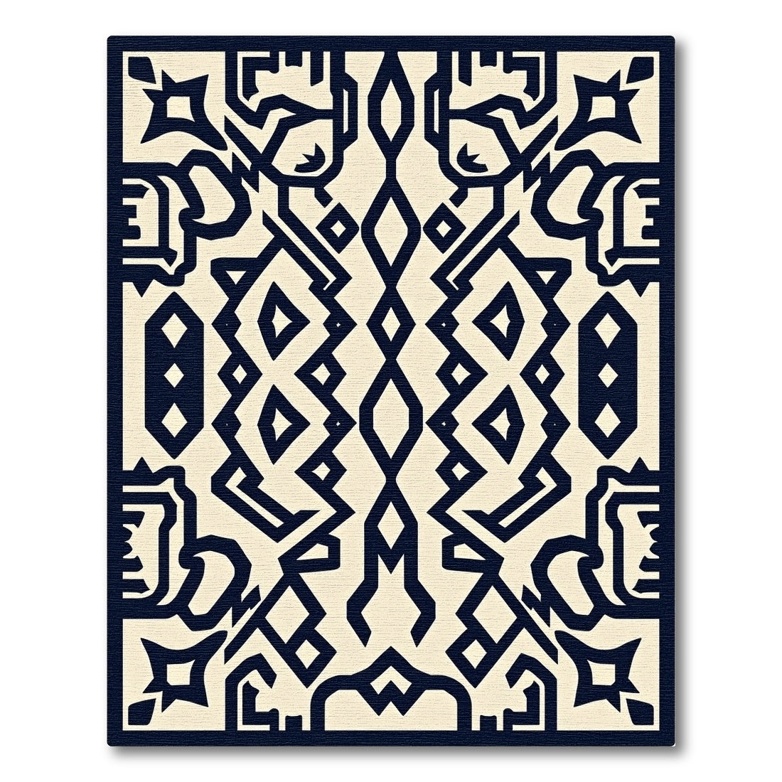 Bold Navy Geometric Tribal Rug