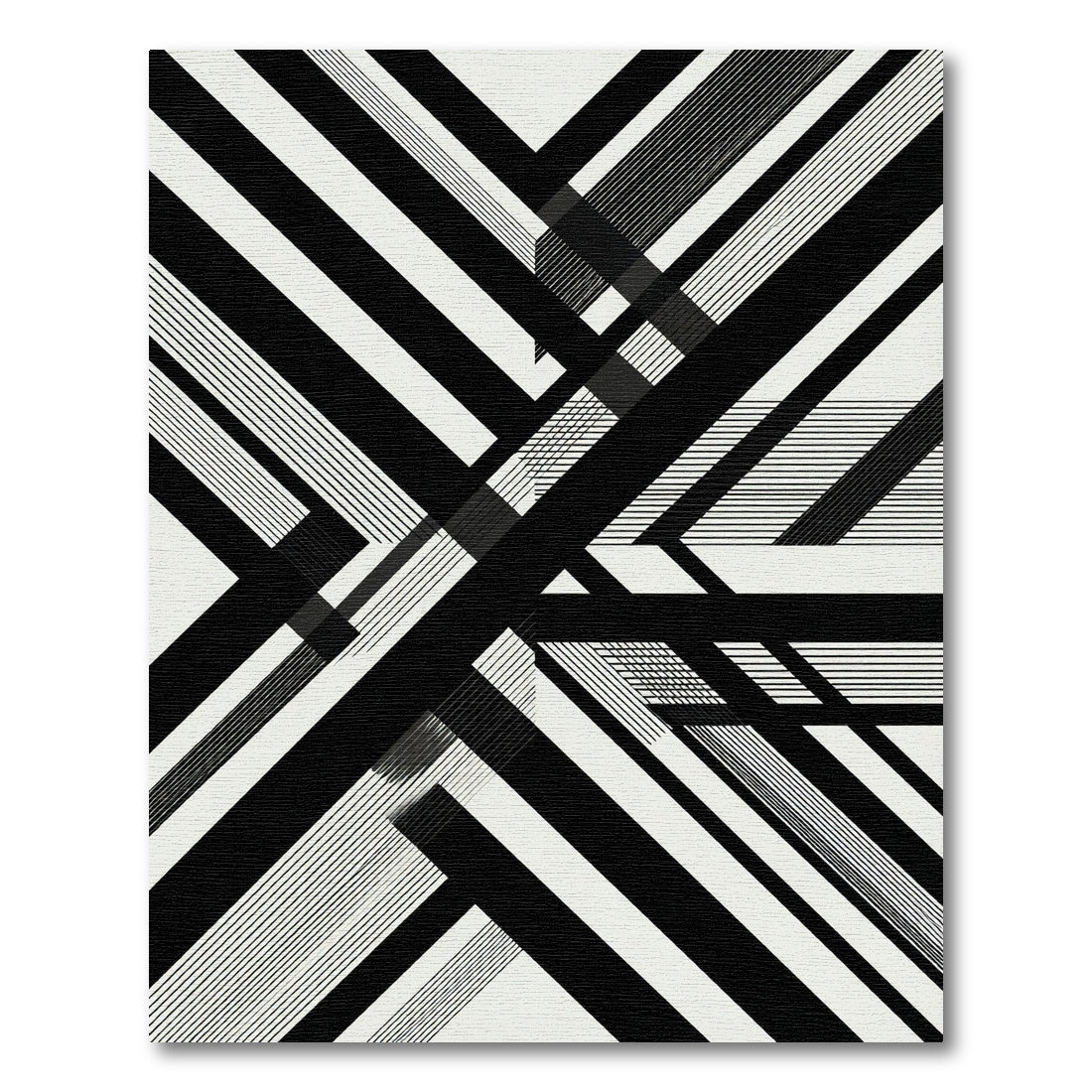 Monochrome Geometric Intersecting Linear Art Rug