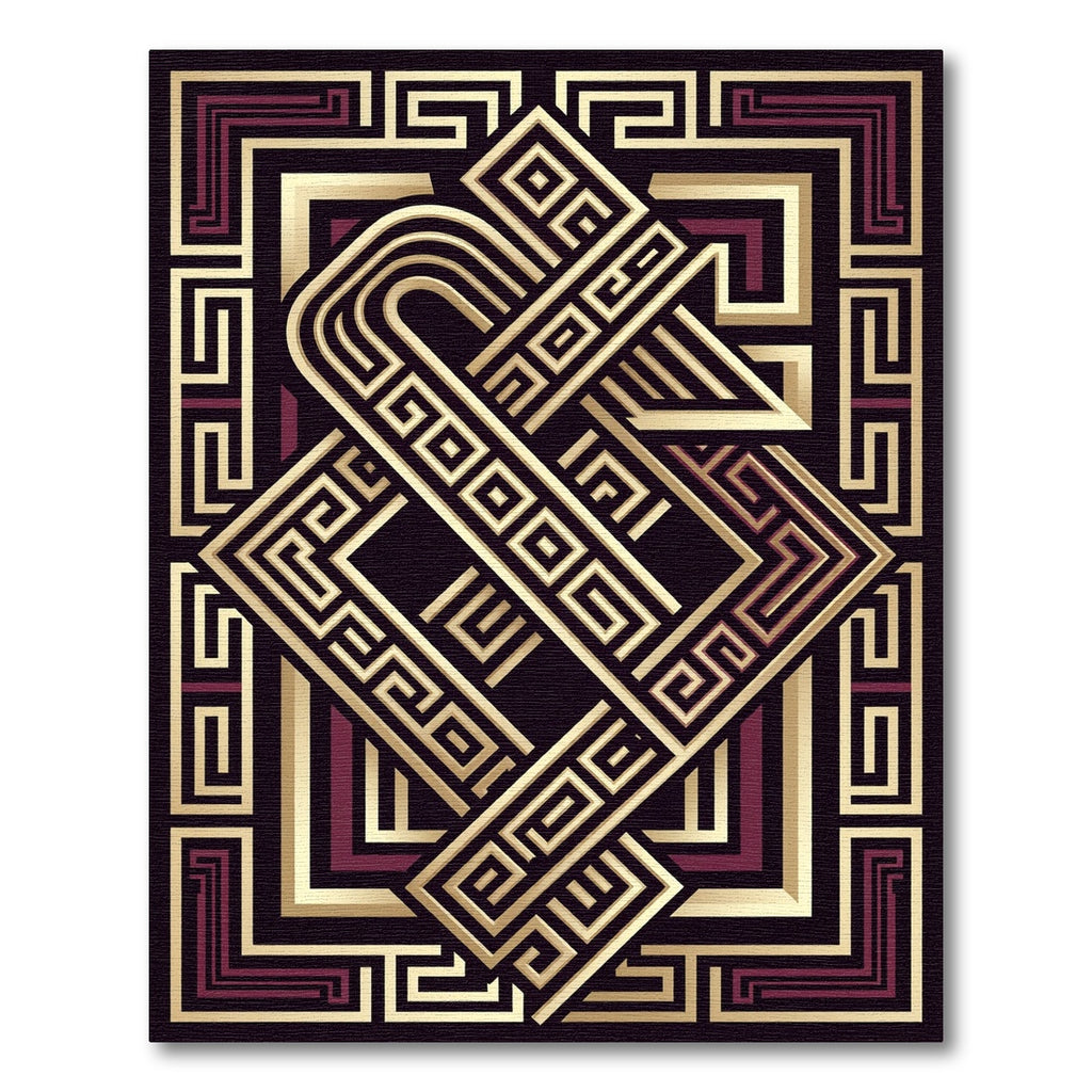Bold Geometric Gold Maroon Swirl Rug