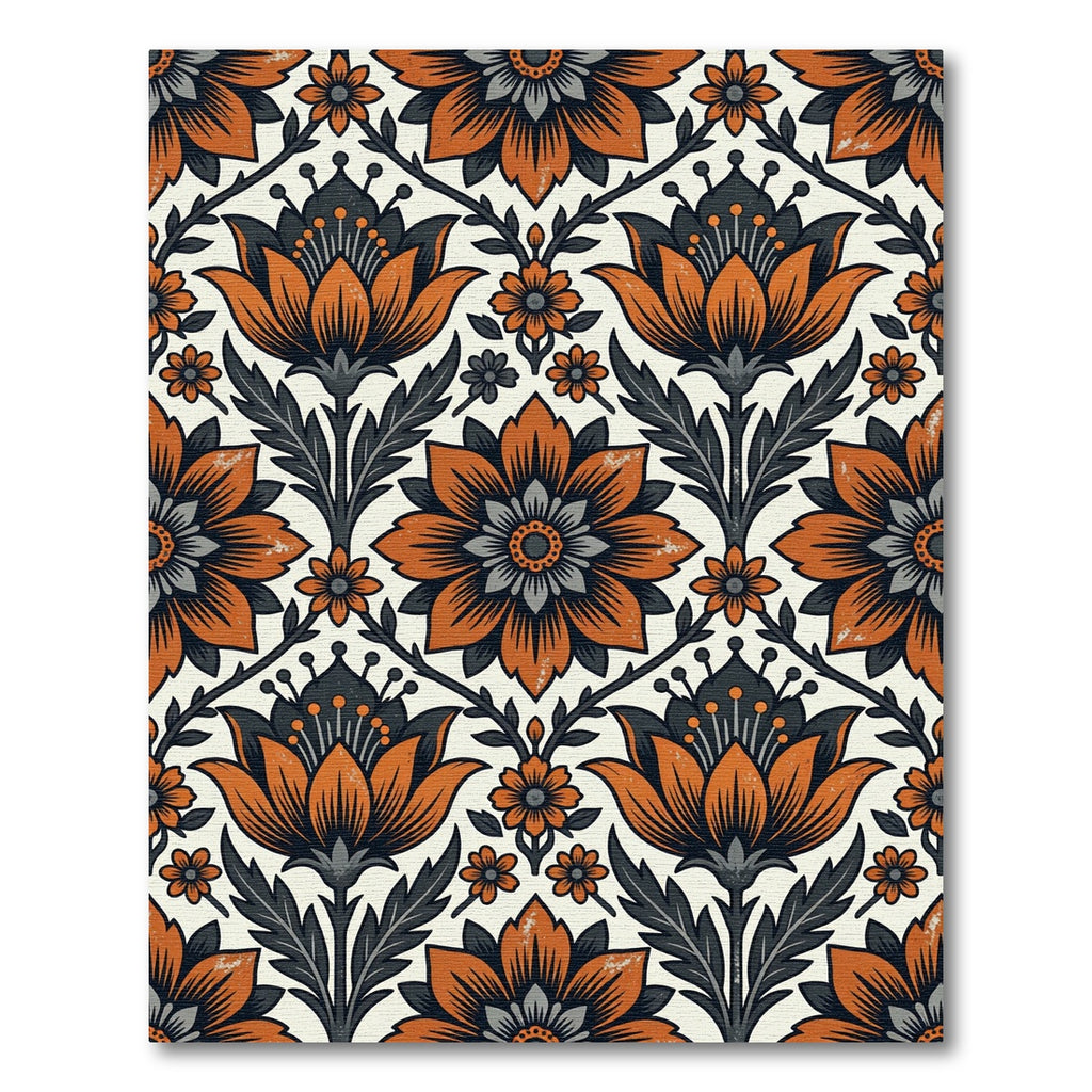 Mid-Century Burnt Orange Floral Damask Rug