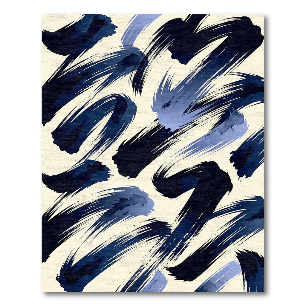 Deep Blue Ink Brush Strokes Rug