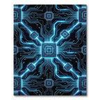Futuristic Neon Cyber Circuit Grid Rug