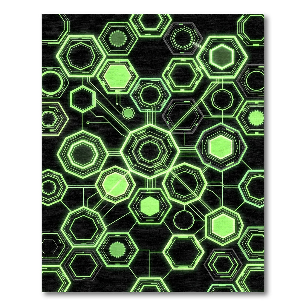 Neon Green Cybernetic Geometric Hexagon Grid Rug