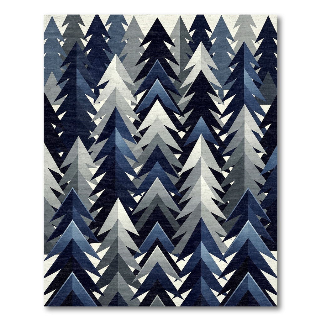 Modern Navy Blue Geometric Forest Rug