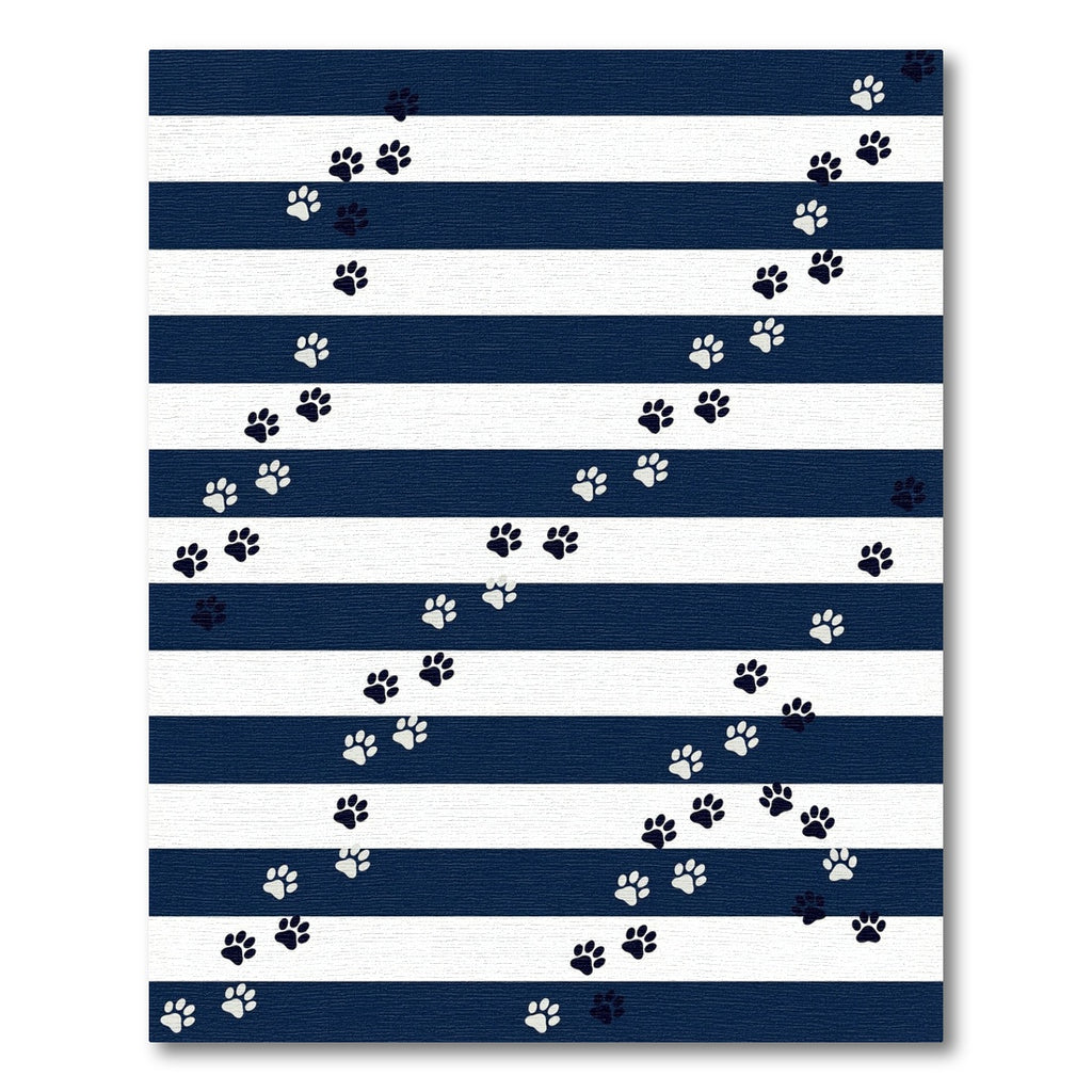 Navy Blue Striped Playful Paw Rug
