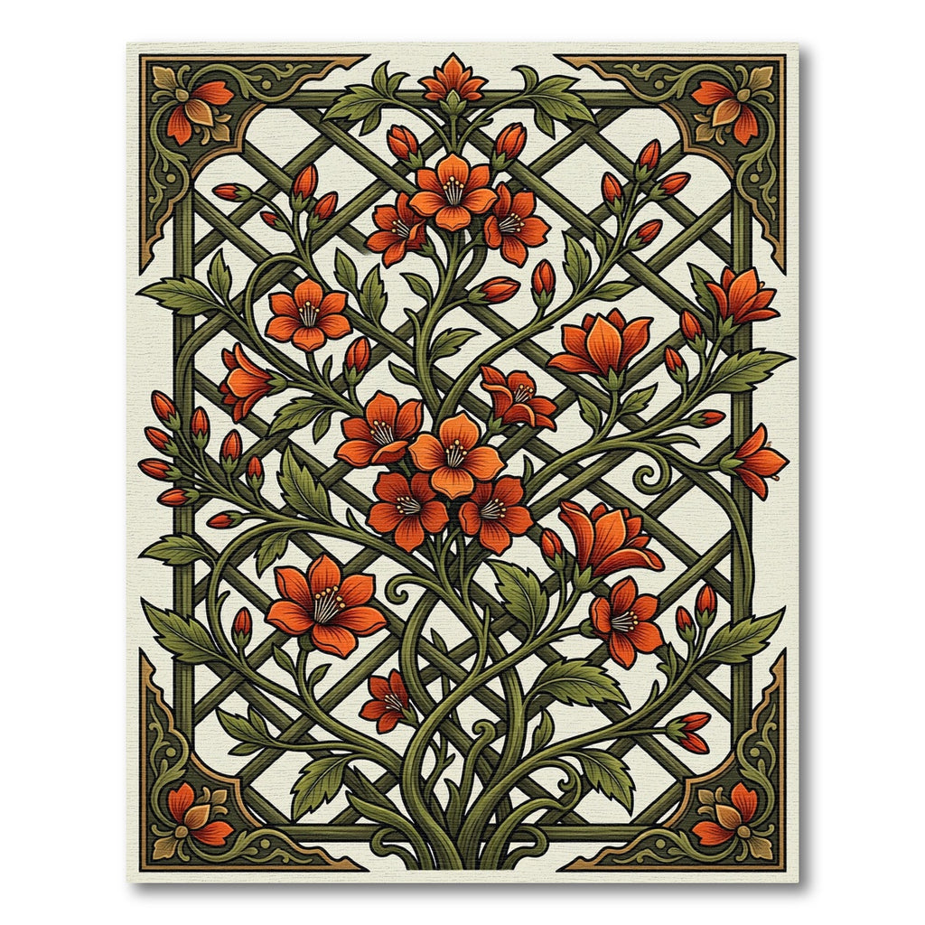 Orange Blossom Vine Lattice Art Rug