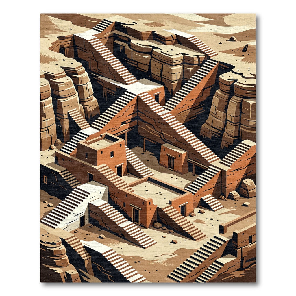 Terracotta Desert City Architectural Stairway Rug