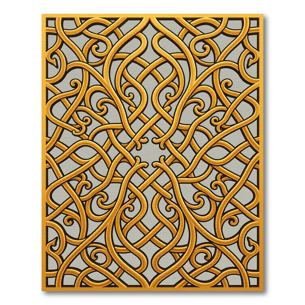 Ornate Golden Interwoven Swirl Art Rug